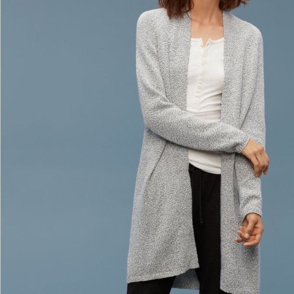Aritzia Community gray marled long open cotton cardigan - XXS